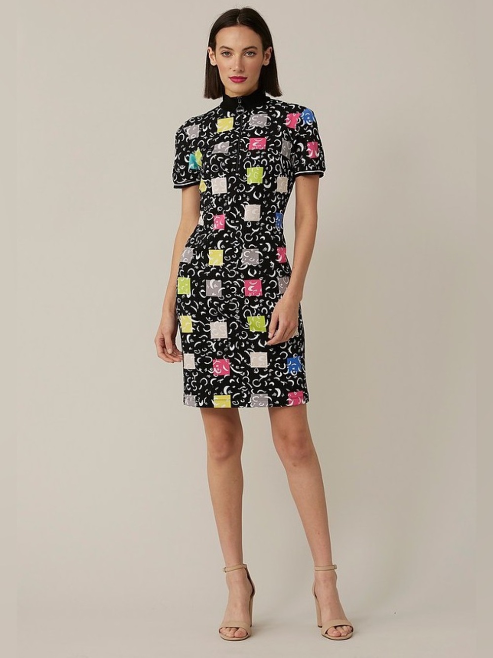 Joseph Ribkoff Mixed Print Dress Style 221273 Short Sleeve High Collar